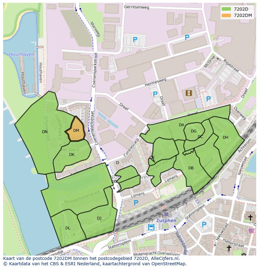 Afbeelding van het postcodegebied 7202 DM op de kaart.