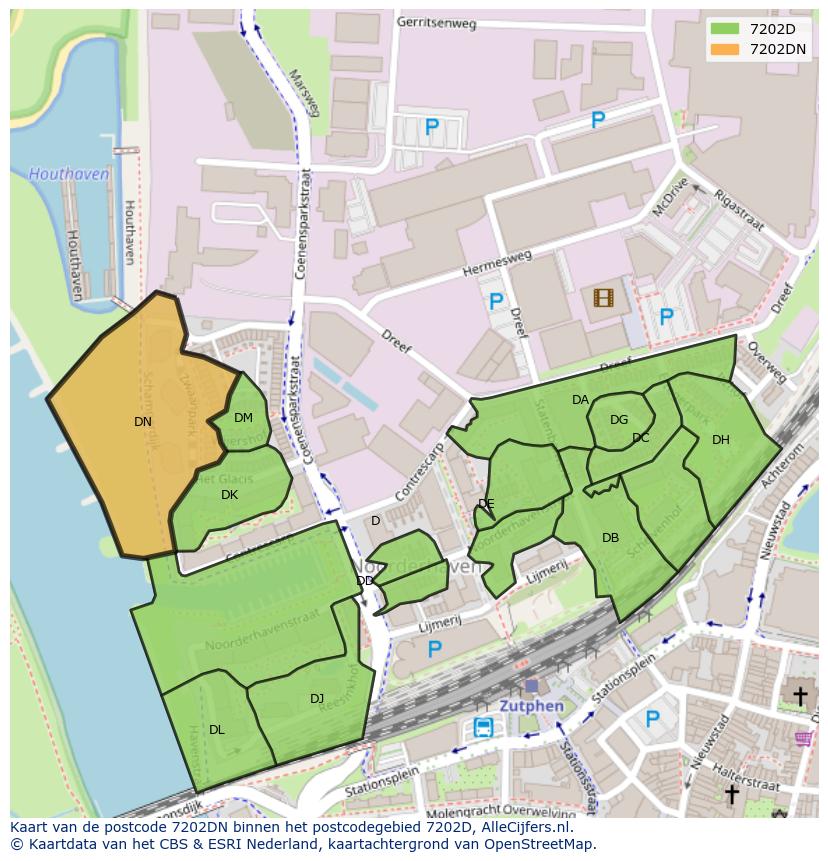 Afbeelding van het postcodegebied 7202 DN op de kaart.