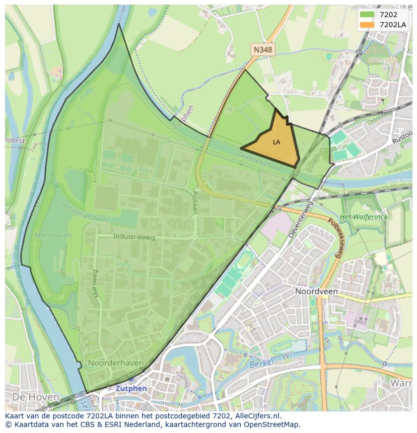 Afbeelding van het postcodegebied 7202 LA op de kaart.