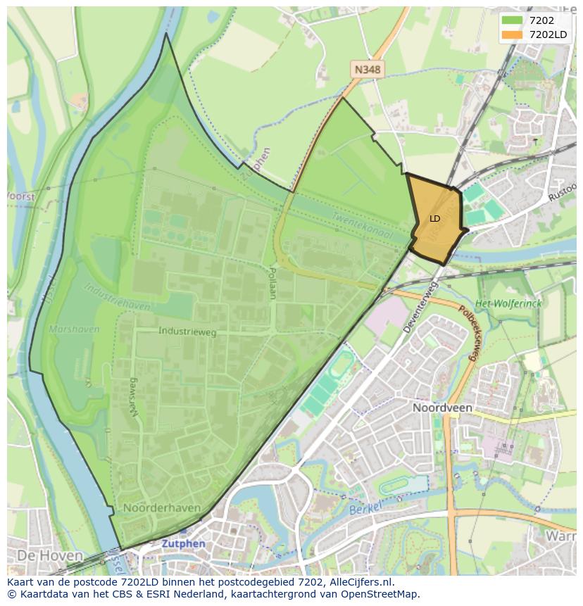 Afbeelding van het postcodegebied 7202 LD op de kaart.