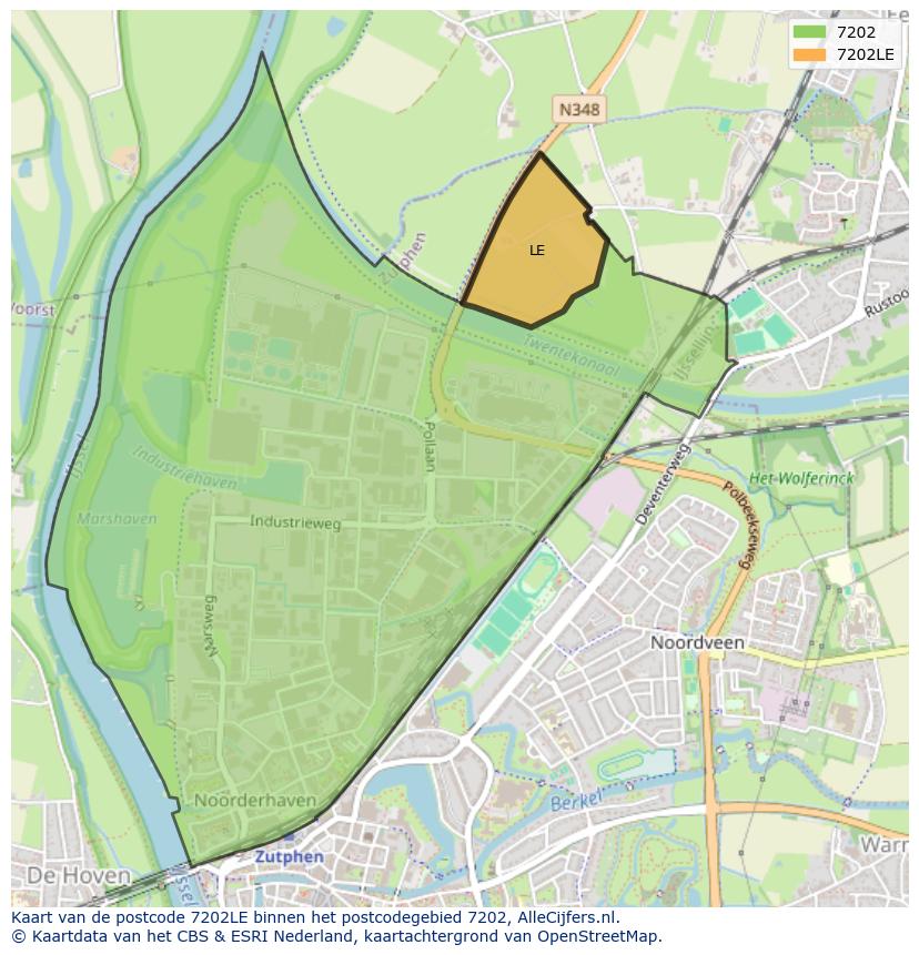 Afbeelding van het postcodegebied 7202 LE op de kaart.