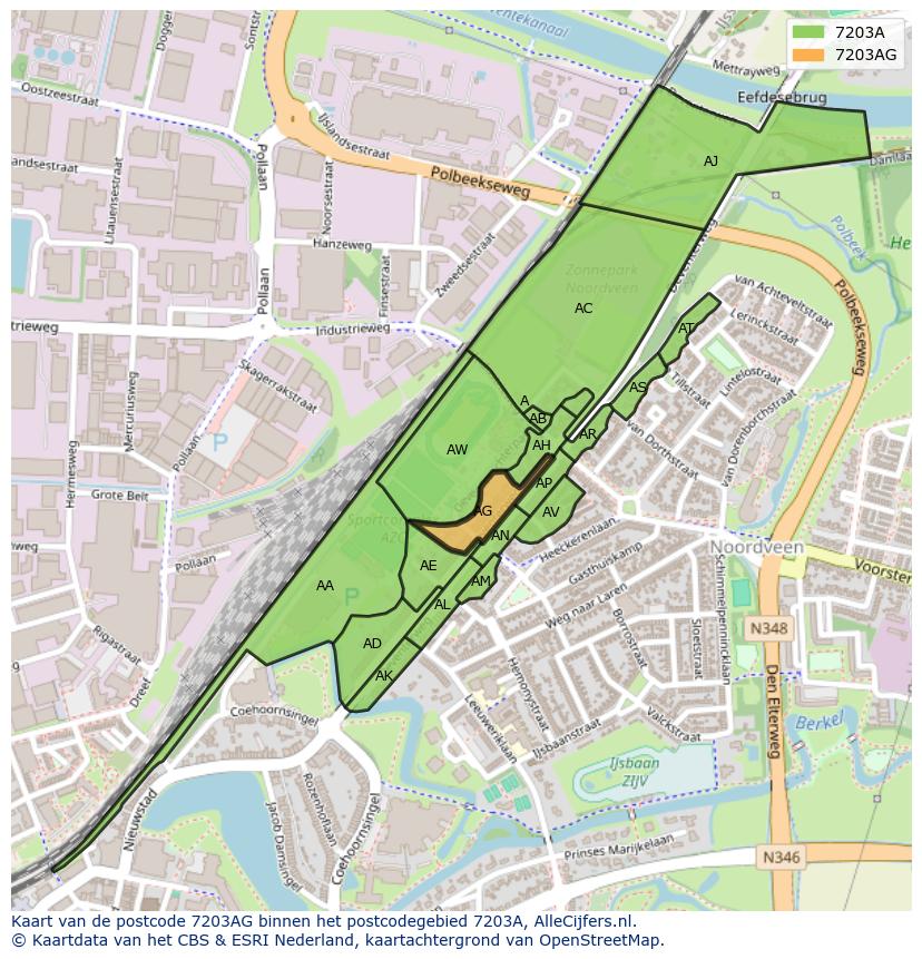 Afbeelding van het postcodegebied 7203 AG op de kaart.