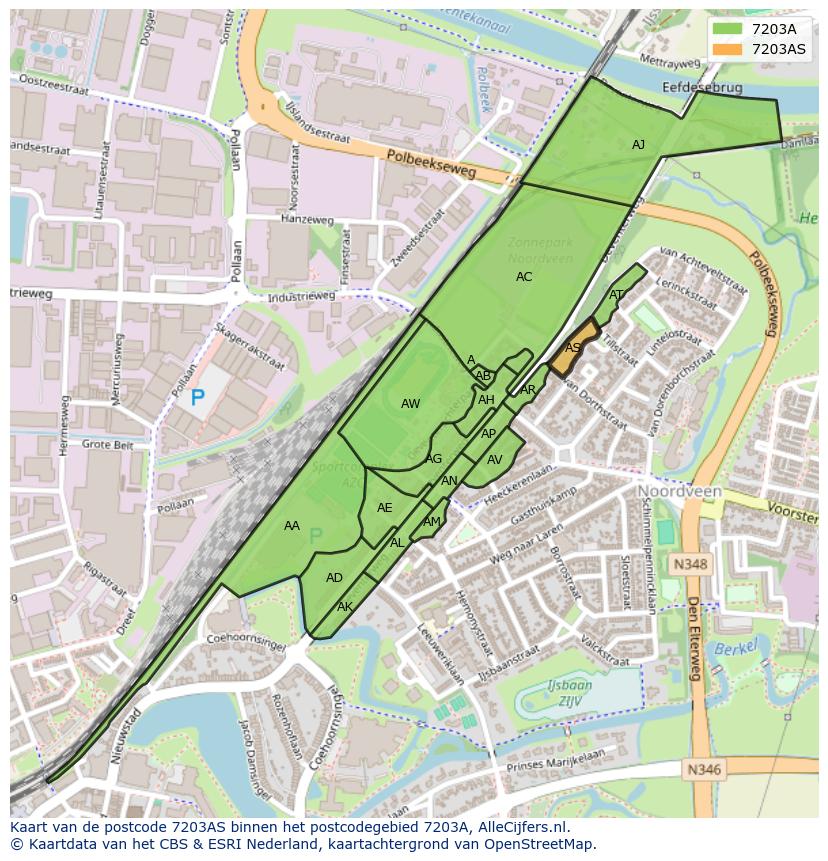 Afbeelding van het postcodegebied 7203 AS op de kaart.