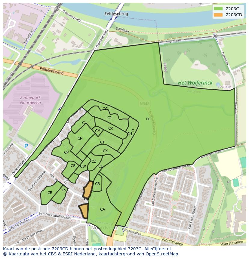 Afbeelding van het postcodegebied 7203 CD op de kaart.