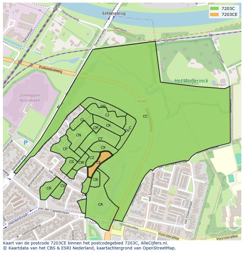 Afbeelding van het postcodegebied 7203 CE op de kaart.