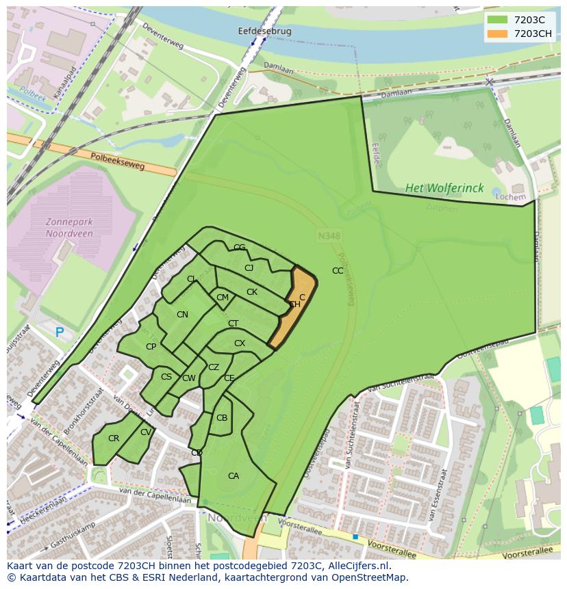 Afbeelding van het postcodegebied 7203 CH op de kaart.
