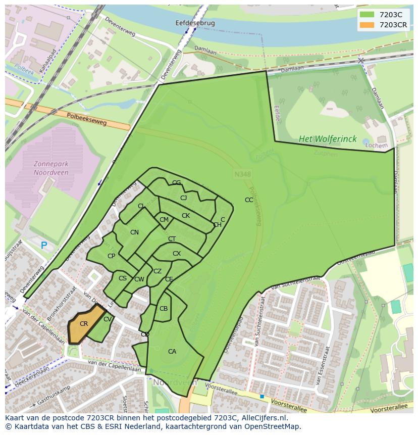 Afbeelding van het postcodegebied 7203 CR op de kaart.