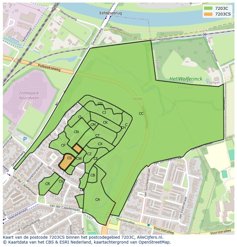 Afbeelding van het postcodegebied 7203 CS op de kaart.