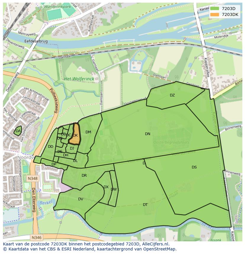 Afbeelding van het postcodegebied 7203 DK op de kaart.