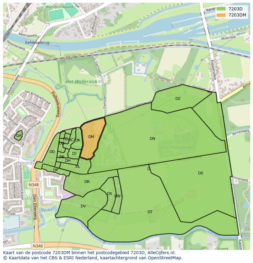 Afbeelding van het postcodegebied 7203 DM op de kaart.