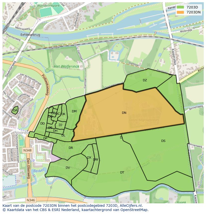 Afbeelding van het postcodegebied 7203 DN op de kaart.