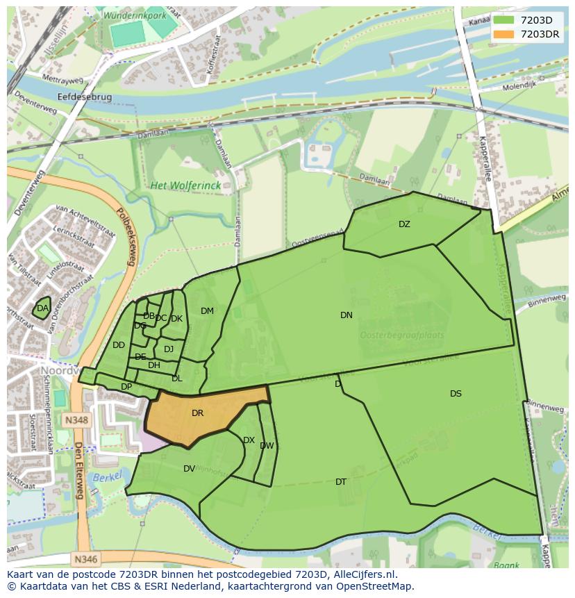 Afbeelding van het postcodegebied 7203 DR op de kaart.