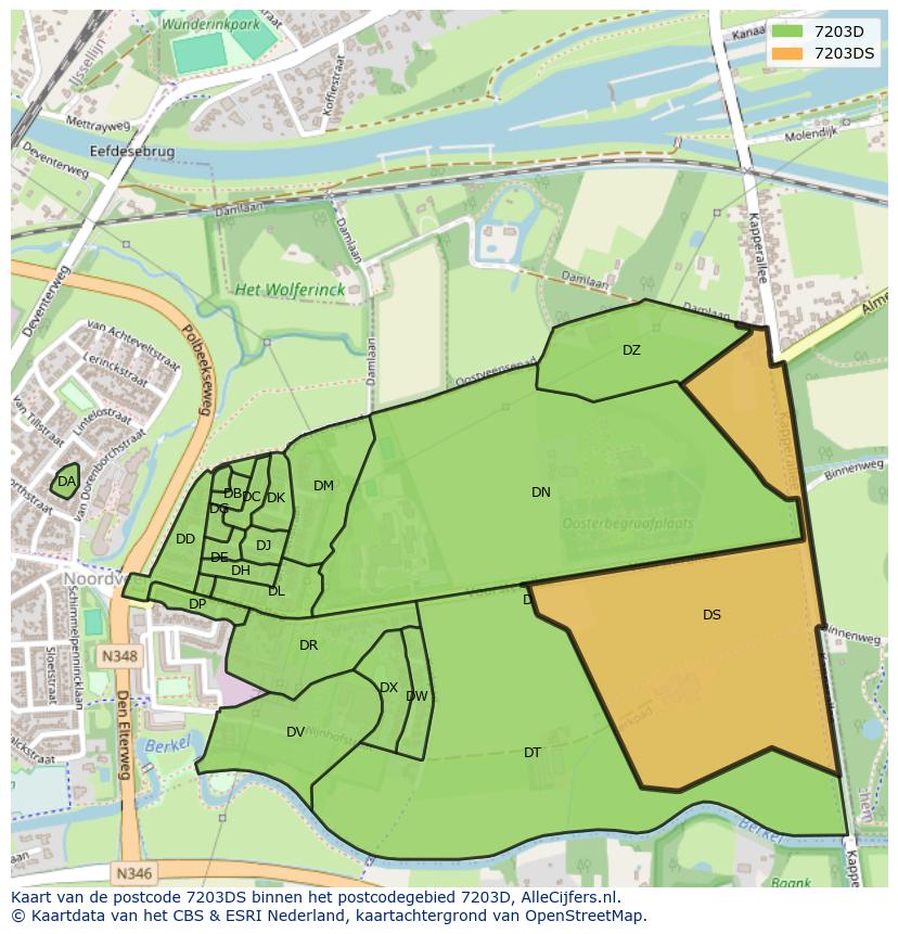 Afbeelding van het postcodegebied 7203 DS op de kaart.