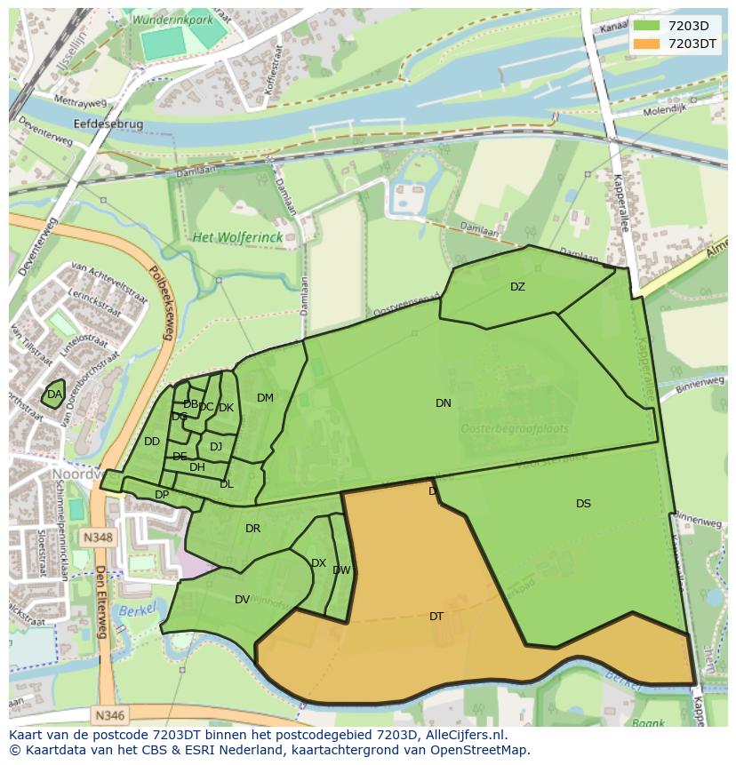 Afbeelding van het postcodegebied 7203 DT op de kaart.