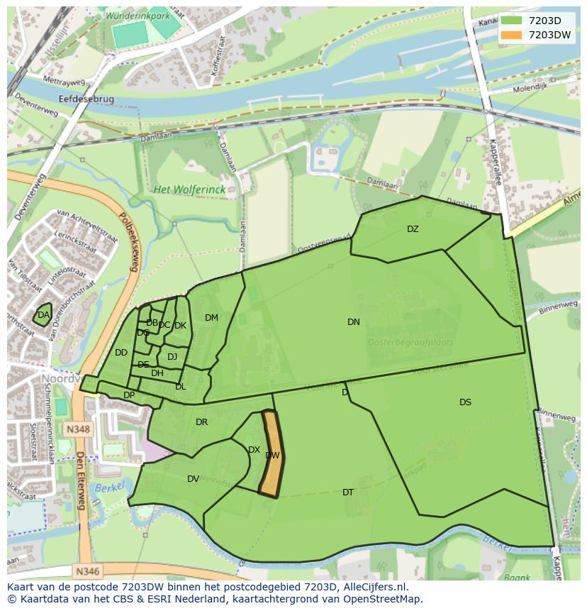Afbeelding van het postcodegebied 7203 DW op de kaart.