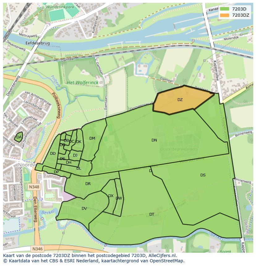 Afbeelding van het postcodegebied 7203 DZ op de kaart.