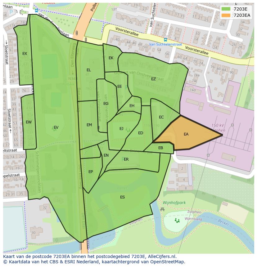 Afbeelding van het postcodegebied 7203 EA op de kaart.