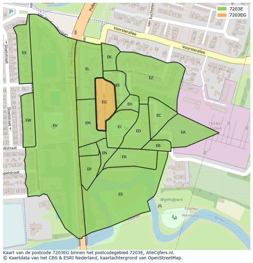 Afbeelding van het postcodegebied 7203 EG op de kaart.