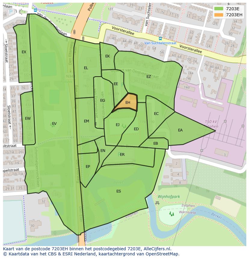 Afbeelding van het postcodegebied 7203 EH op de kaart.