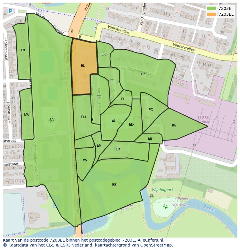 Afbeelding van het postcodegebied 7203 EL op de kaart.