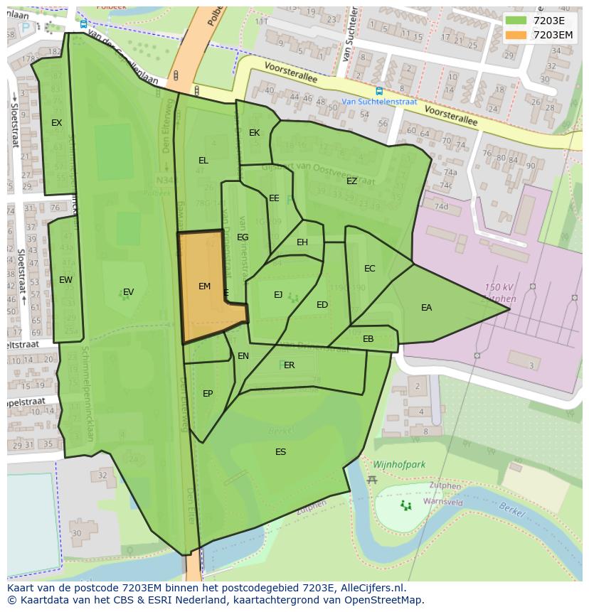 Afbeelding van het postcodegebied 7203 EM op de kaart.