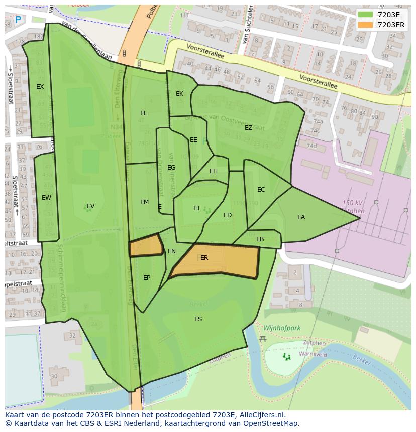 Afbeelding van het postcodegebied 7203 ER op de kaart.