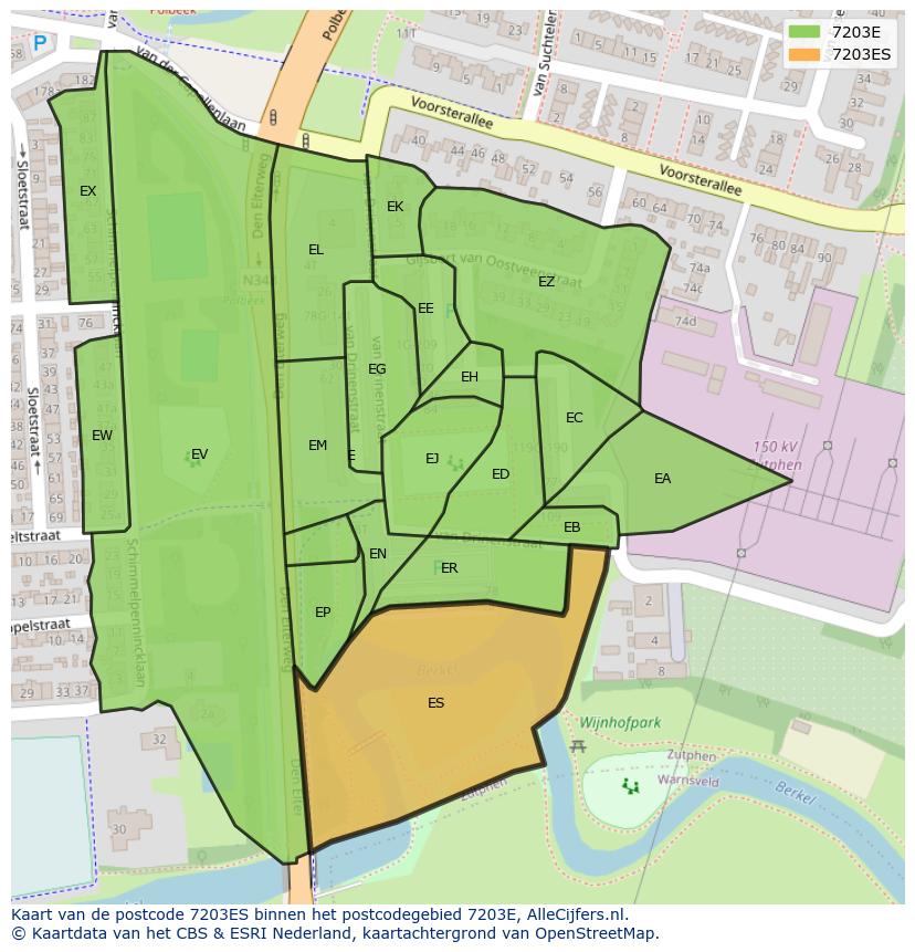 Afbeelding van het postcodegebied 7203 ES op de kaart.