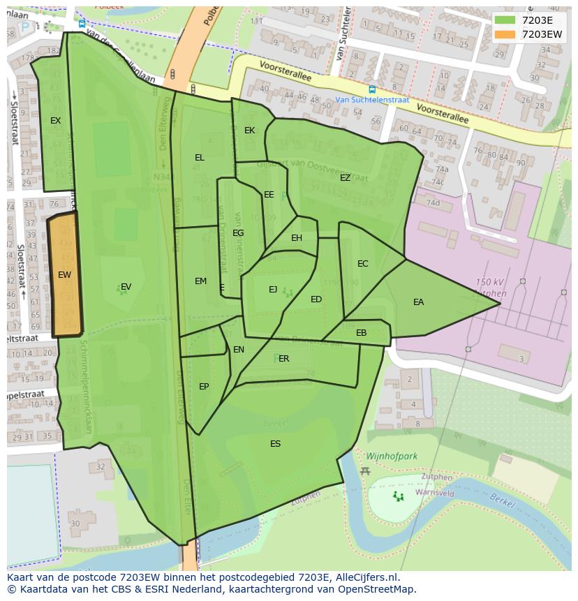 Afbeelding van het postcodegebied 7203 EW op de kaart.