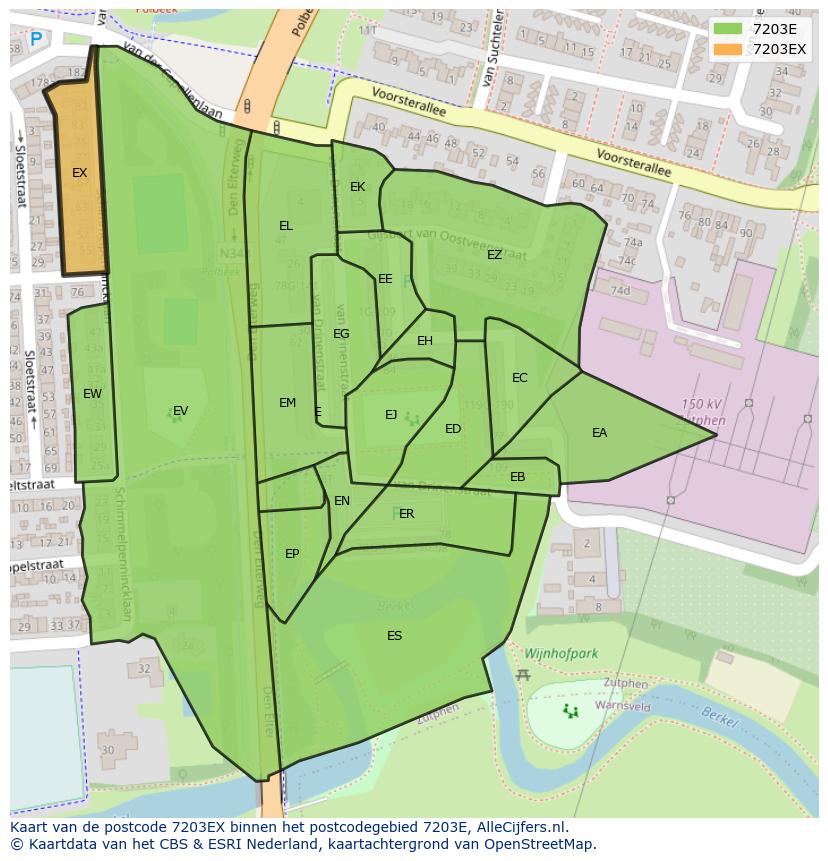 Afbeelding van het postcodegebied 7203 EX op de kaart.