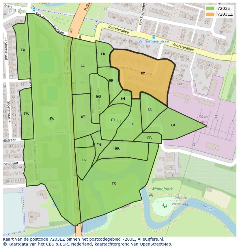 Afbeelding van het postcodegebied 7203 EZ op de kaart.