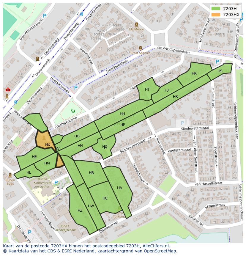 Afbeelding van het postcodegebied 7203 HX op de kaart.
