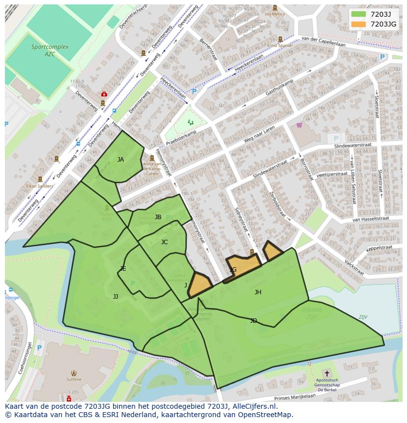 Afbeelding van het postcodegebied 7203 JG op de kaart.