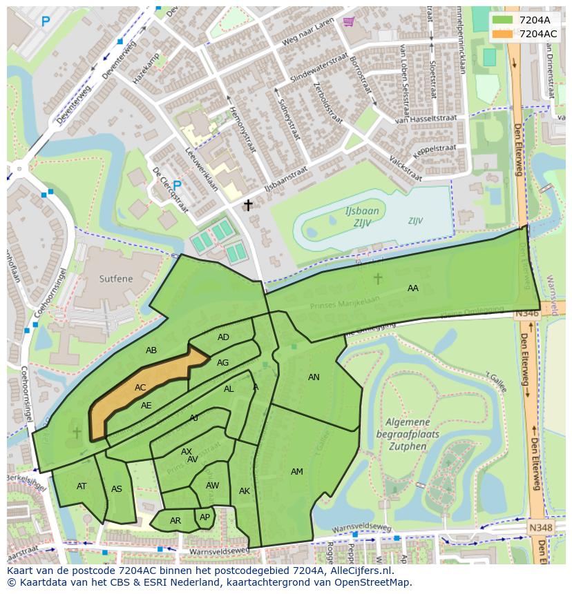 Afbeelding van het postcodegebied 7204 AC op de kaart.