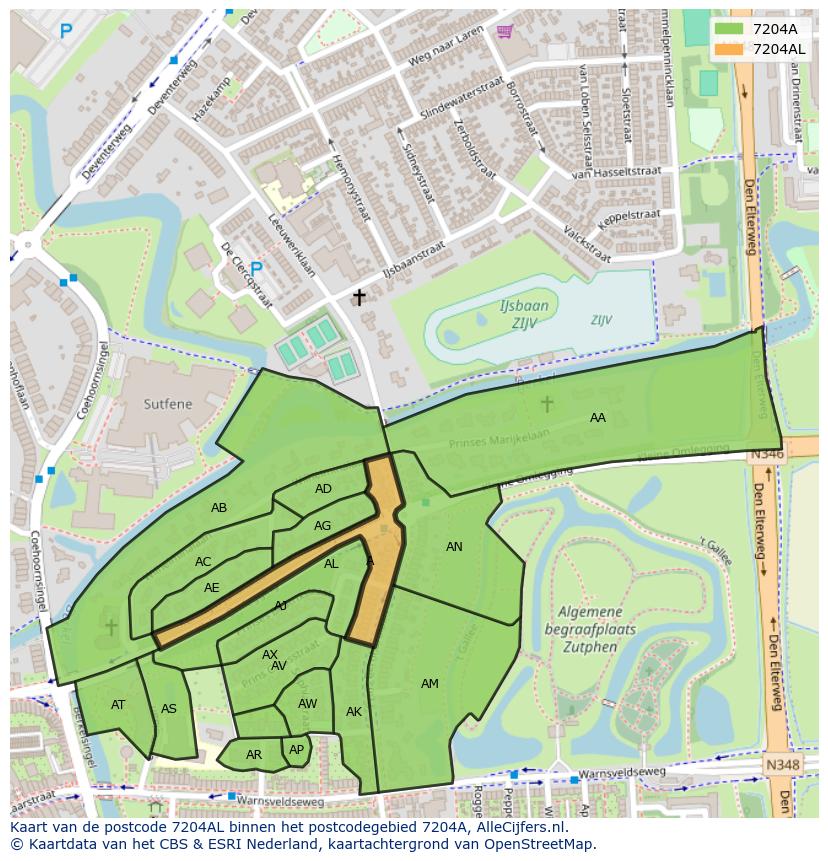 Afbeelding van het postcodegebied 7204 AL op de kaart.