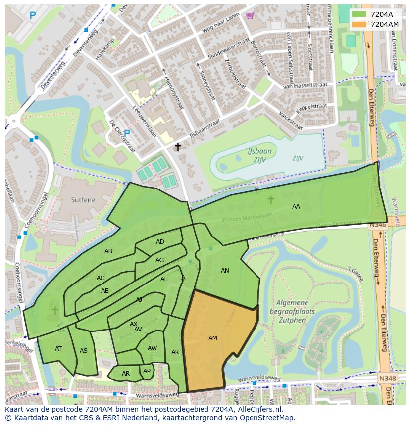 Afbeelding van het postcodegebied 7204 AM op de kaart.