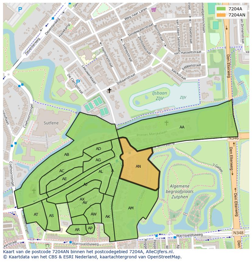 Afbeelding van het postcodegebied 7204 AN op de kaart.