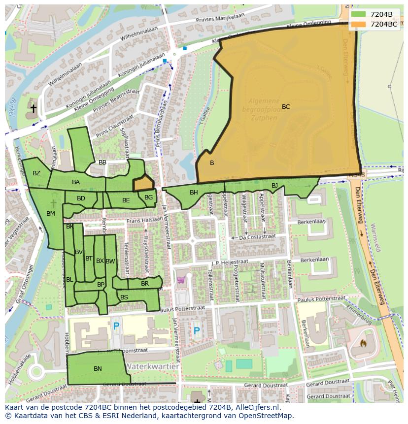 Afbeelding van het postcodegebied 7204 BC op de kaart.