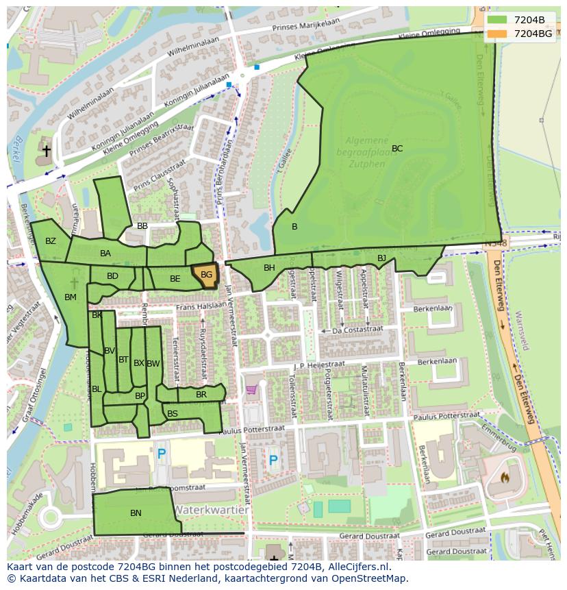 Afbeelding van het postcodegebied 7204 BG op de kaart.