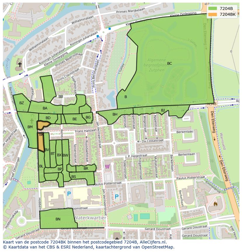 Afbeelding van het postcodegebied 7204 BK op de kaart.