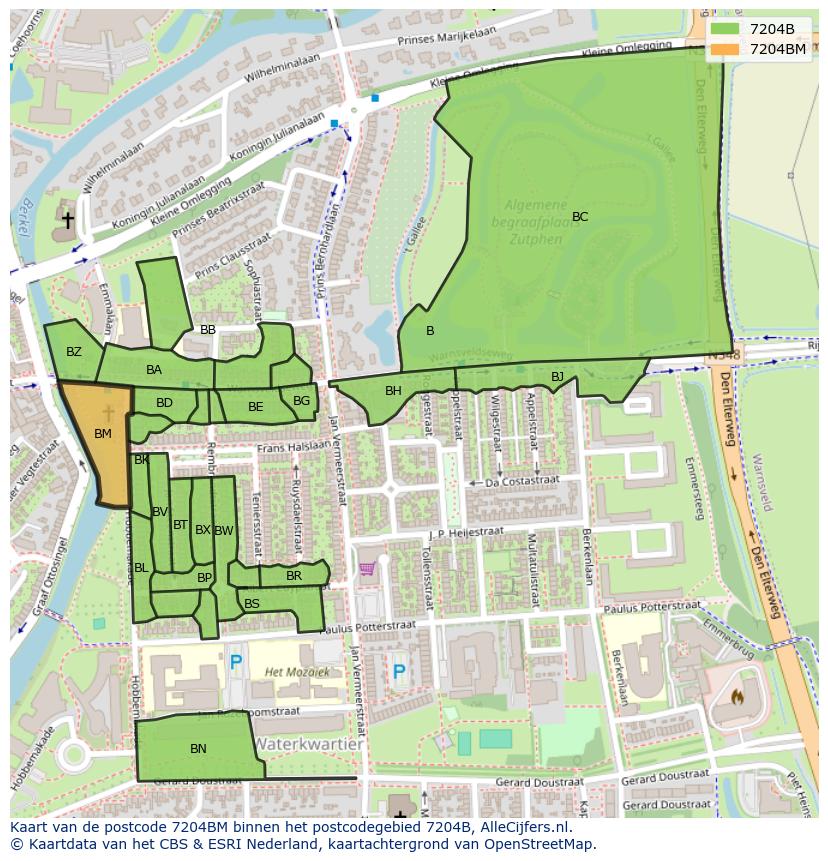 Afbeelding van het postcodegebied 7204 BM op de kaart.