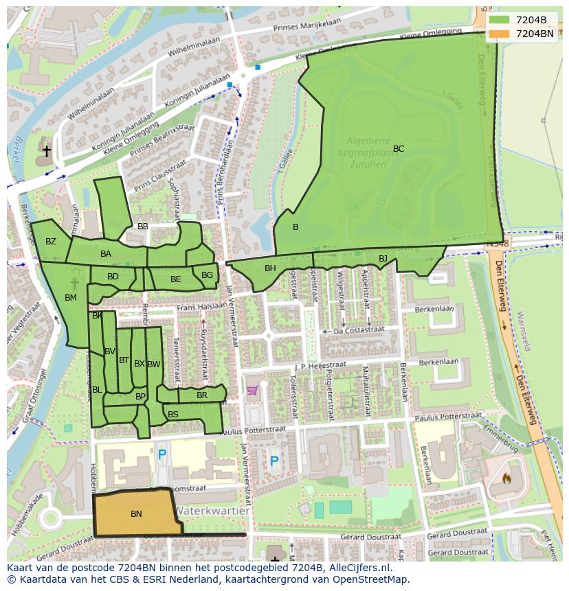 Afbeelding van het postcodegebied 7204 BN op de kaart.