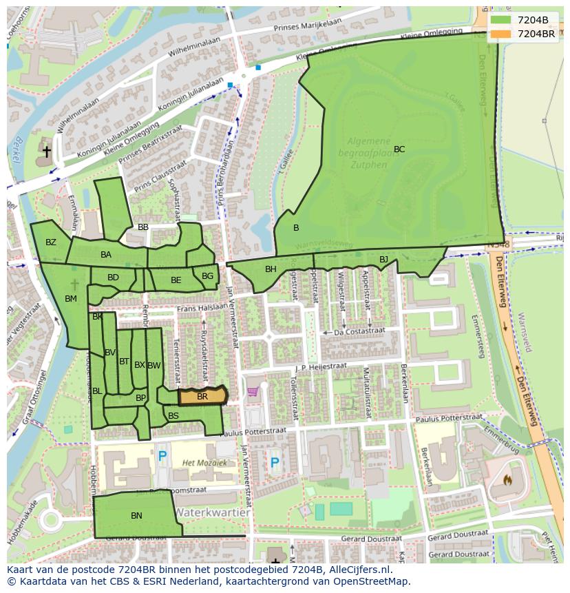 Afbeelding van het postcodegebied 7204 BR op de kaart.