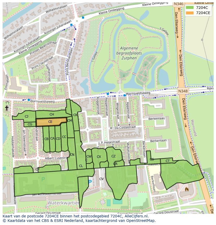 Afbeelding van het postcodegebied 7204 CE op de kaart.