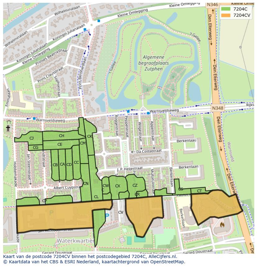 Afbeelding van het postcodegebied 7204 CV op de kaart.