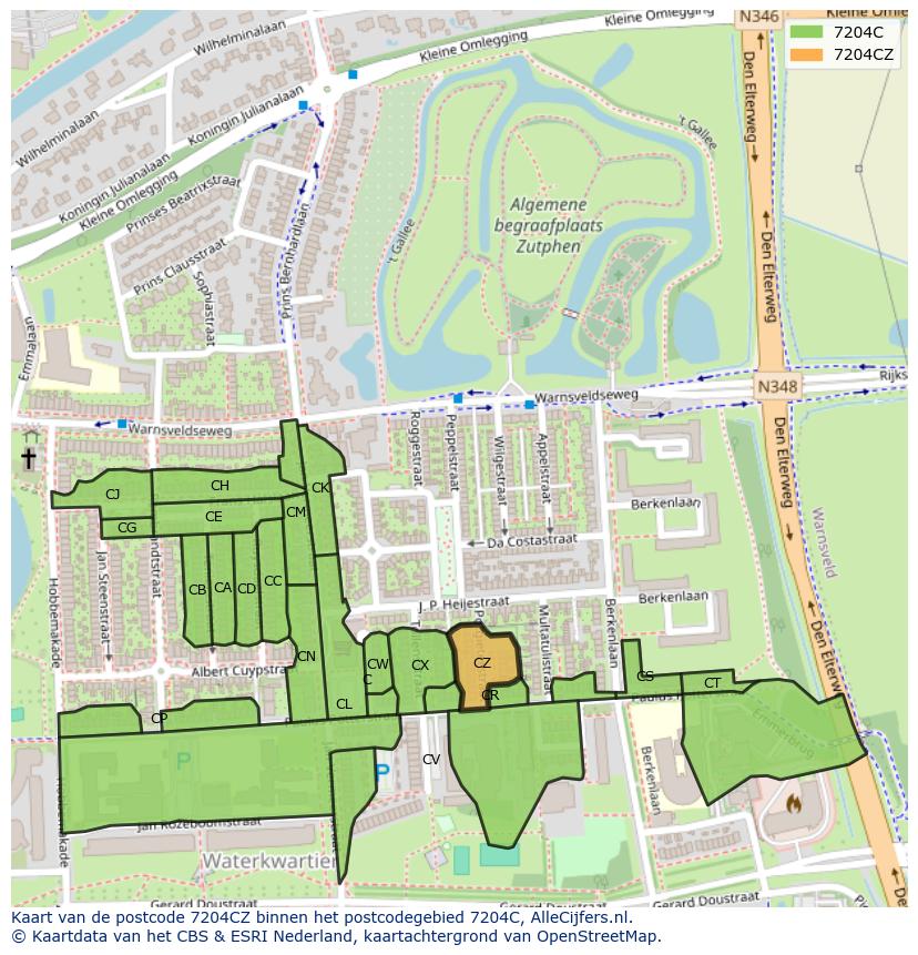 Afbeelding van het postcodegebied 7204 CZ op de kaart.