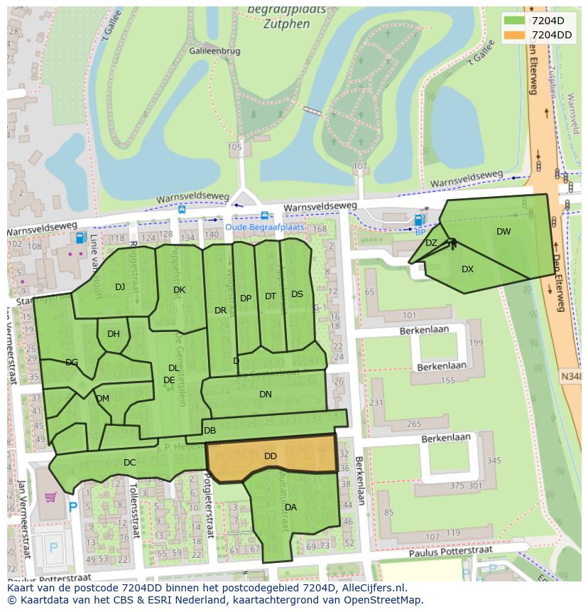 Afbeelding van het postcodegebied 7204 DD op de kaart.
