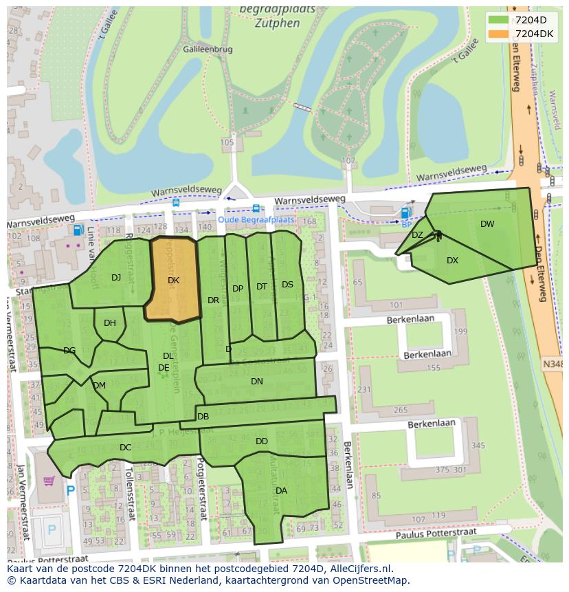 Afbeelding van het postcodegebied 7204 DK op de kaart.