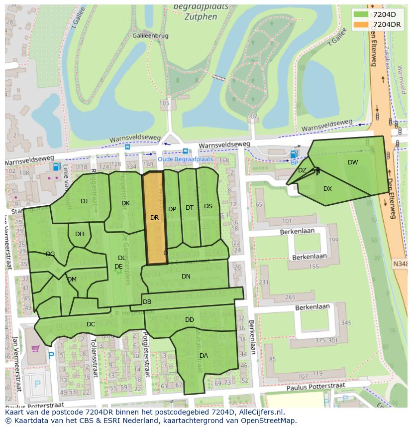 Afbeelding van het postcodegebied 7204 DR op de kaart.