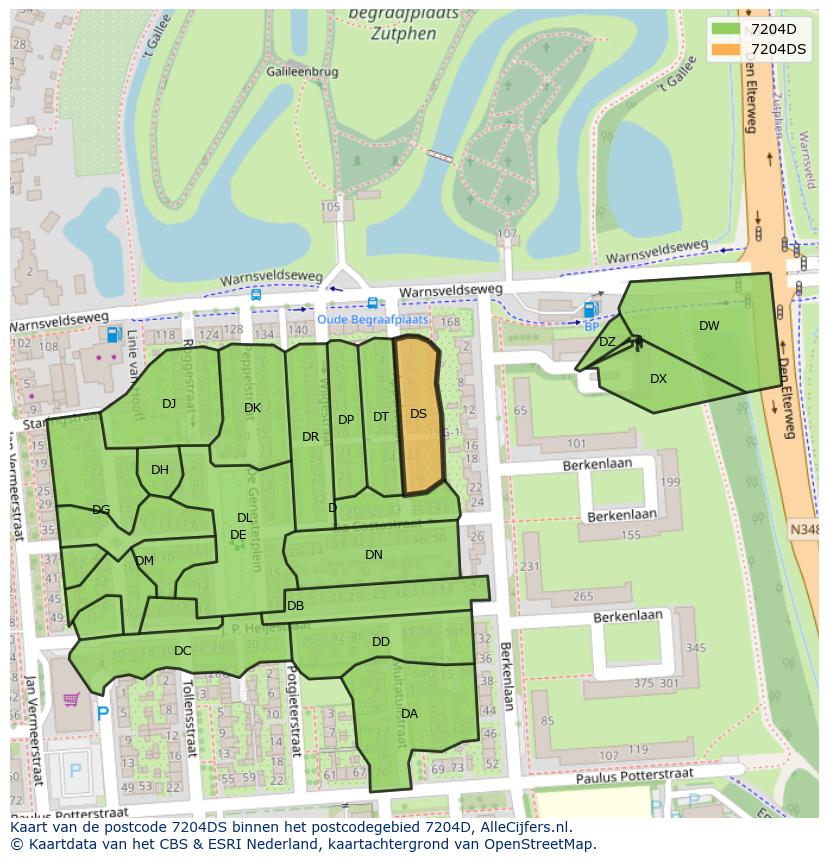 Afbeelding van het postcodegebied 7204 DS op de kaart.