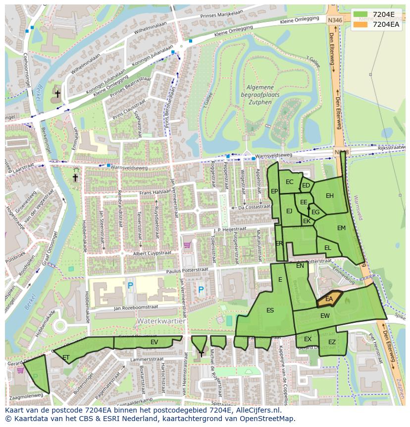 Afbeelding van het postcodegebied 7204 EA op de kaart.